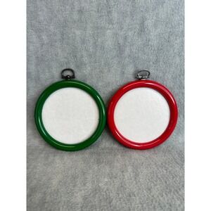 Vintage Leewards Cross Stitch Frames 3 Inch Red Green Round Crafts Retro